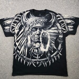 Liquid Blue Graphic T Shirt Mens XL Black Native American Wolf AOP Nature Aztec